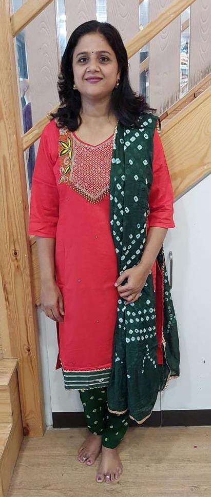 Red Cotton Silk Full Suit With Dupatta