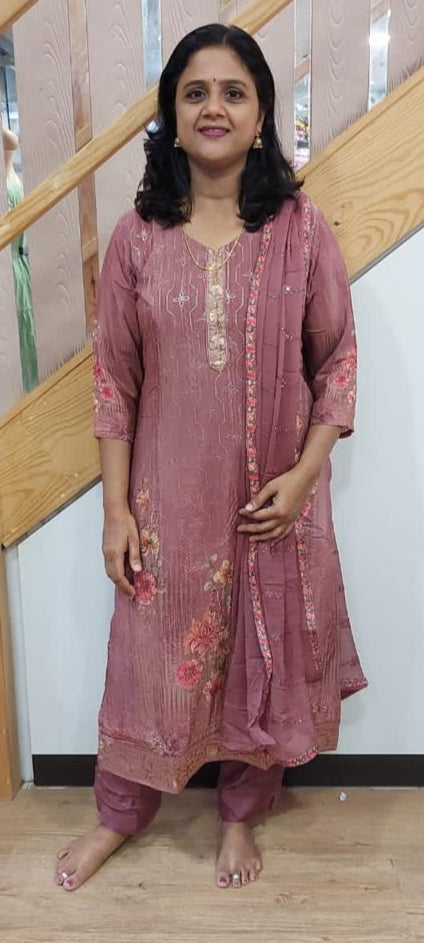 Onion Pink Muslin Full Suit With Dupatta