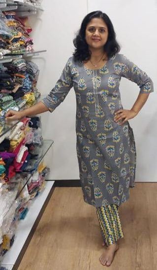 Gray Cotton Kurta with Pant