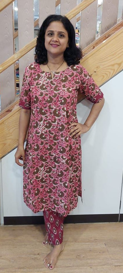 Onion pink Cotton Kurta with Pant