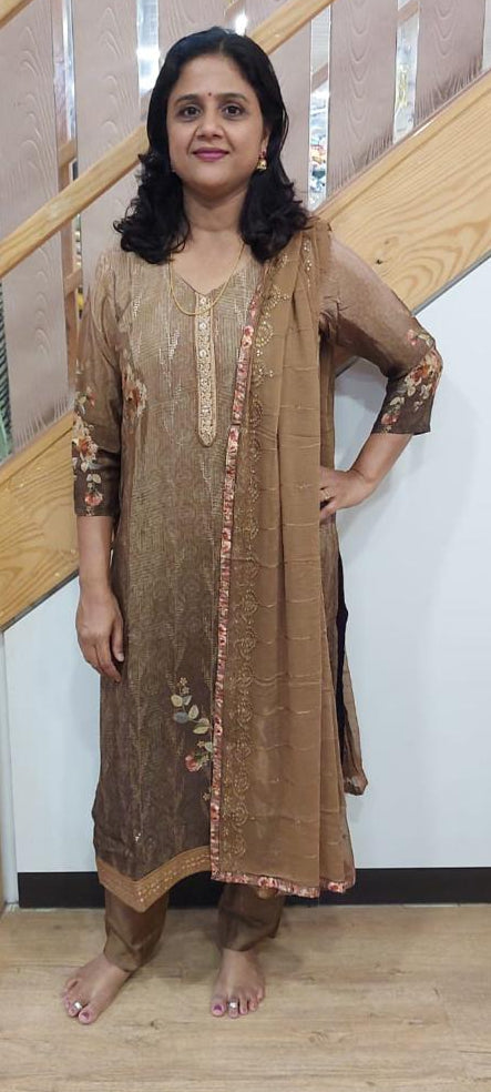 Light Brown Muslin Full Suit With Dupatta
