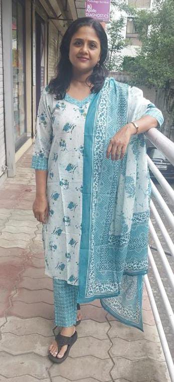 Sea Green Cotton Full Suit With Dupatta