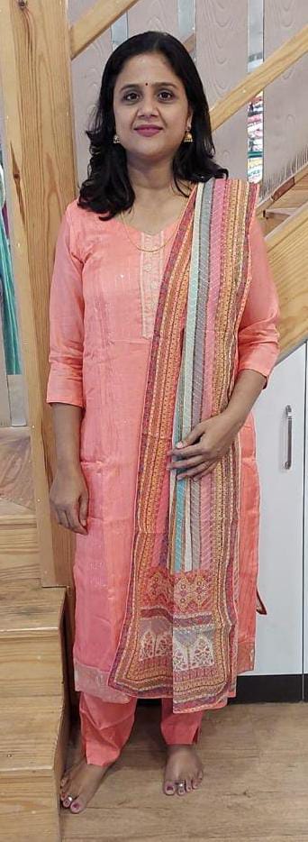 Coral Chanderi Cotton Full Suit With Dupatta
