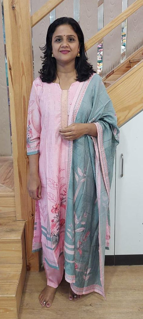 Pink Muslin Full Suit With Dupatta