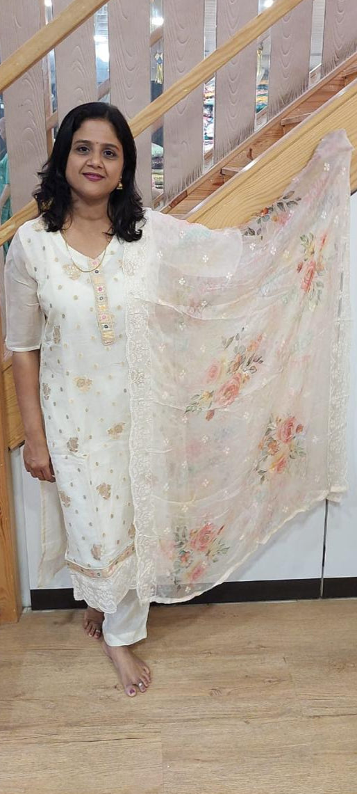 Off White Organza Full Suit With Dupatta