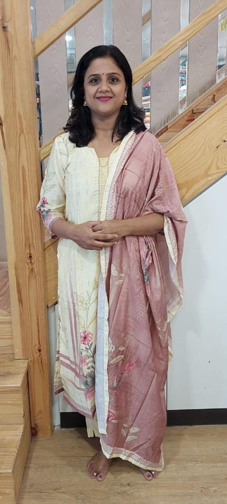 Light Yellow Muslin Full Suit With Dupatta