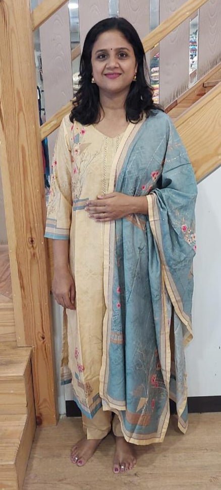 Biscuit Muslin Full Suit With Dupatta