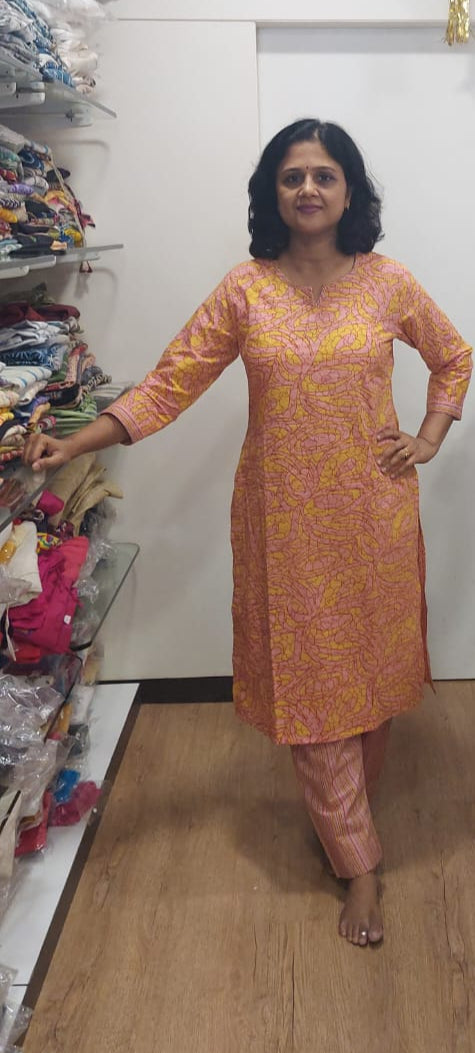Melon Orange Cotton Kurta with Pant