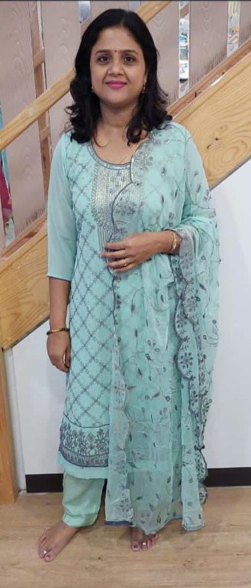 Pista Green Georgette Full Suit With Dupatta