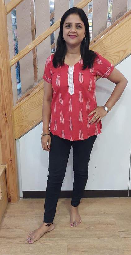 Red Cotton Ikat Short Top