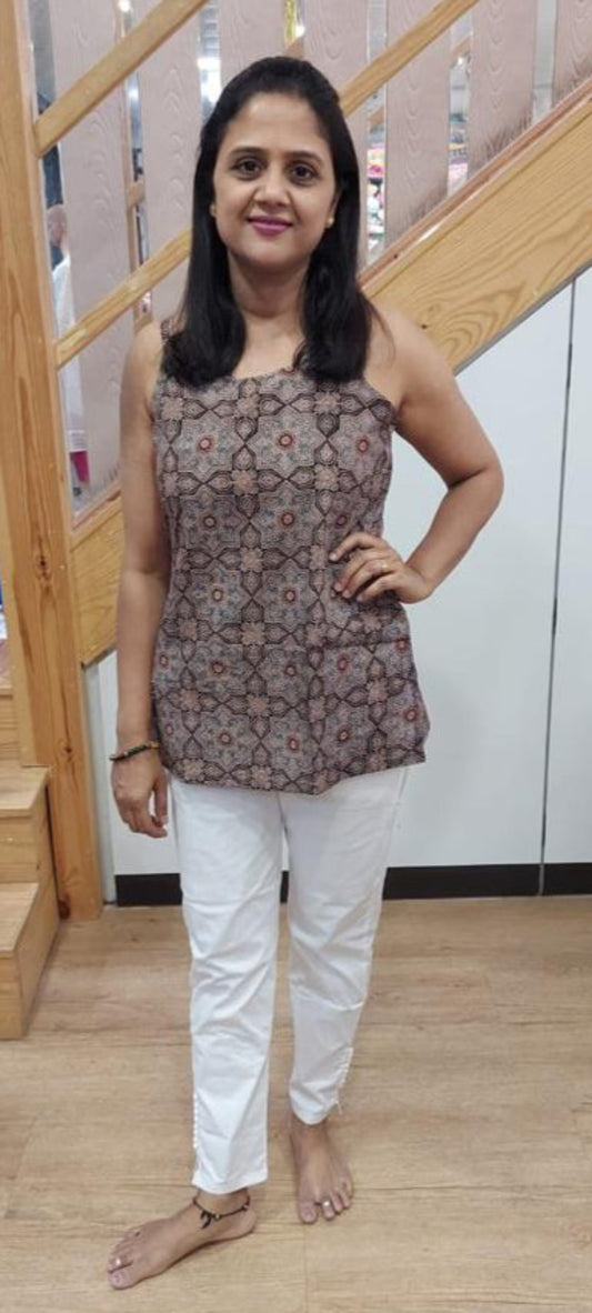 Black Ajrakh Spaghetti Short Top