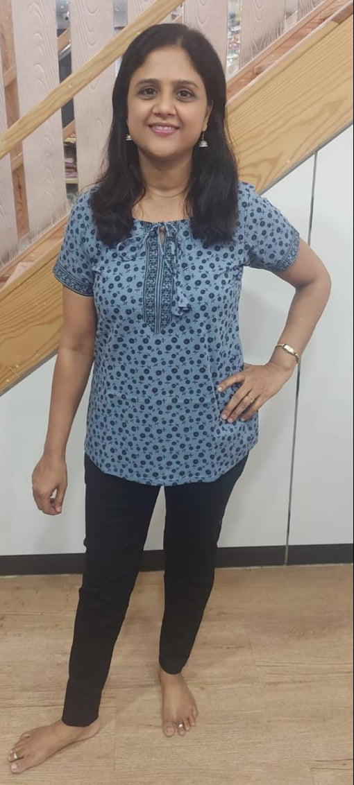 Blue Gray Pure Cotton Short Top