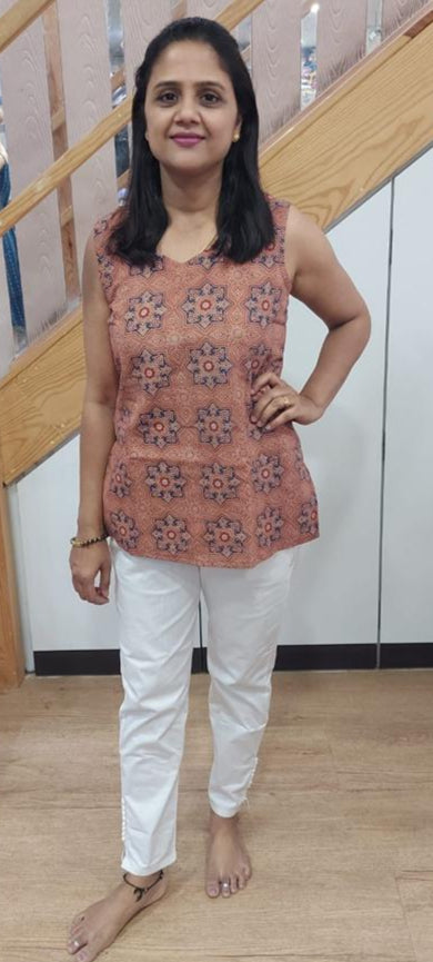 Light Brown Ajrakh  Short Top