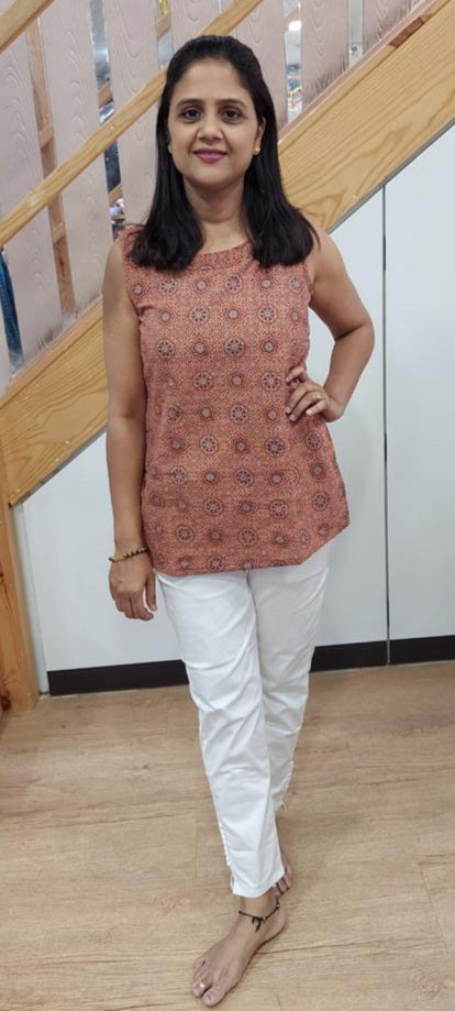 Light Brown Ajrakh  Short Top