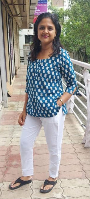Peacock Blue Cotton Short Top