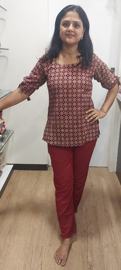 Maroon Ajrakh Cotton Short Top