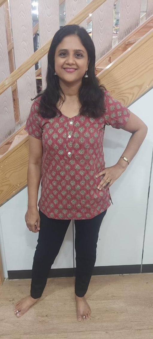 Maroon Kantha Cotton Short Top