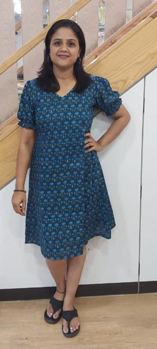 Steel Blue Cotton Lurex Knee Length One Piece