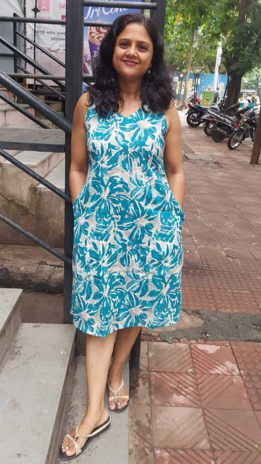 Sea Green Flex Cotton Knee Length One Piece