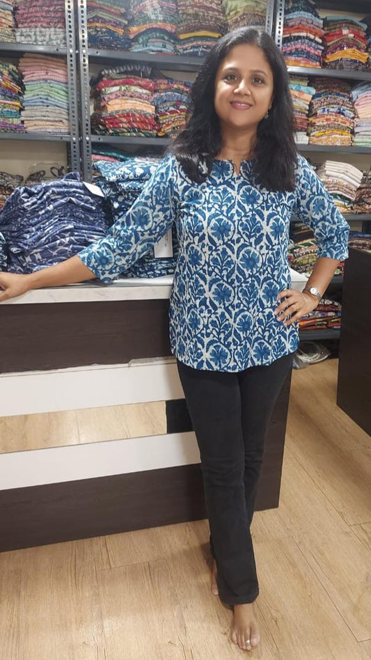 Indigo Dabu Cotton Short Top