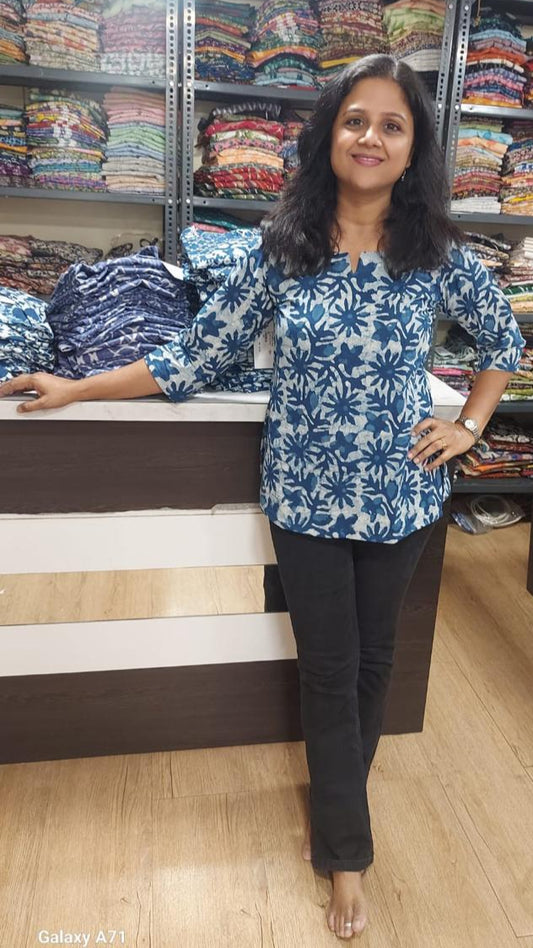 Indigo Dabu Cotton Short  Top