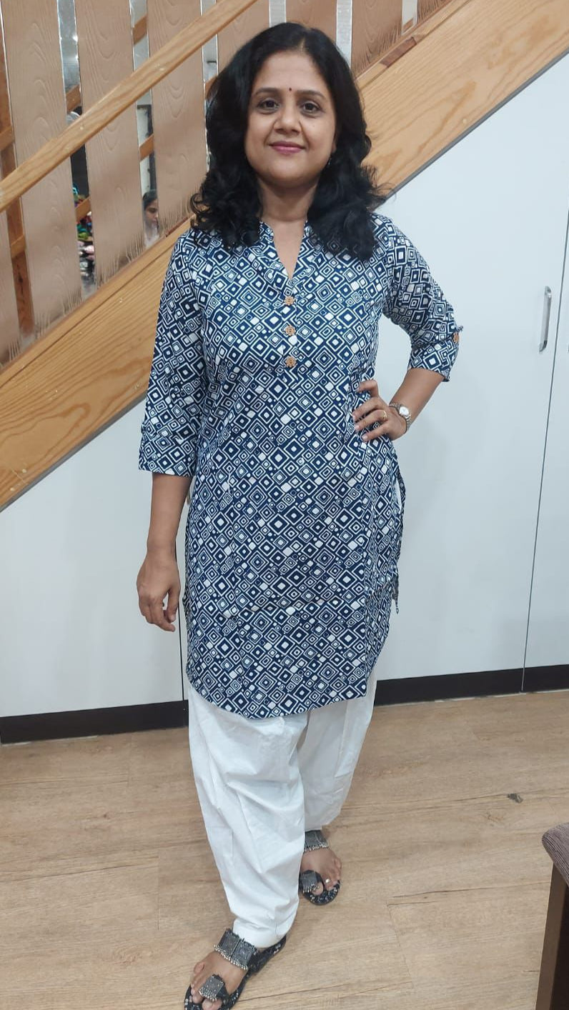 Navy Blue Knee Length Kurta