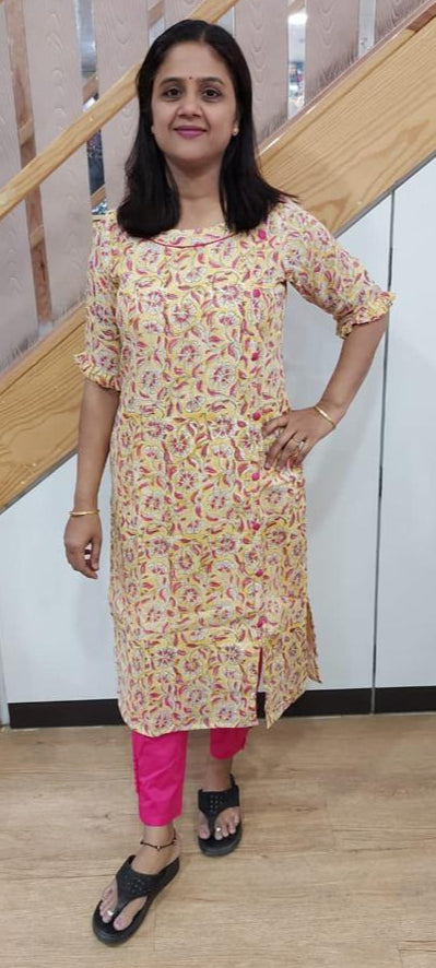 Light Yellow Linen Pure Cotton Kurta