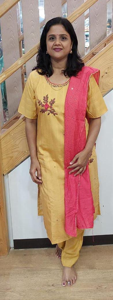Mustard Yellow  Chanderi Cotton Full Suit With Dupatta