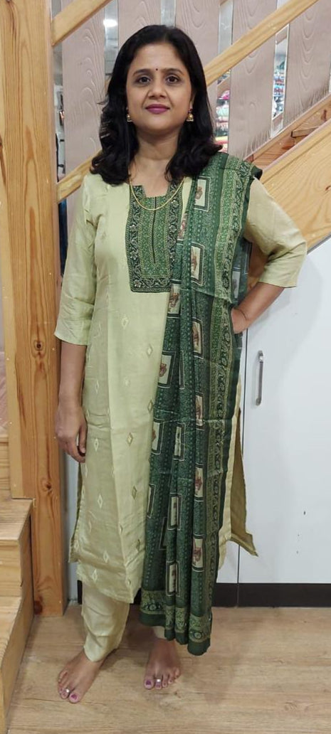 Light Mehendi Green Muslin Full Suit With Dupatta