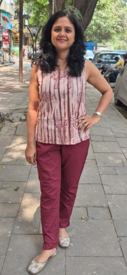 Cocoa Hand Block Dabu Printed short top