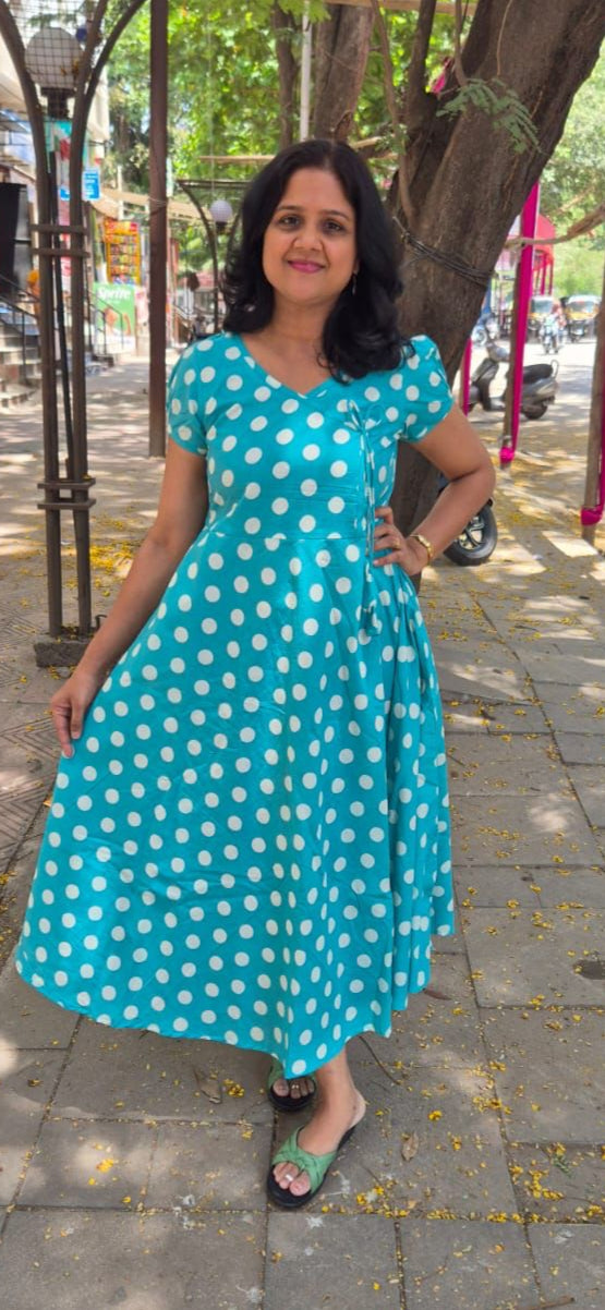 Blue & White Polka Dots Cotton Long One Piece