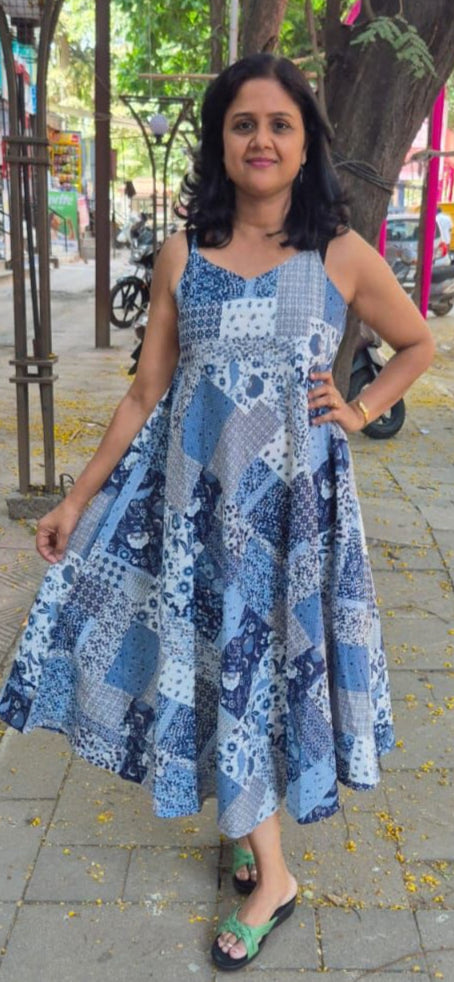 Blue Printed Spaghetti One Piece