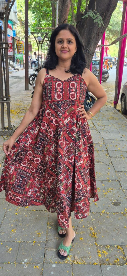 Maroon  Printed Spaghetti One Piece