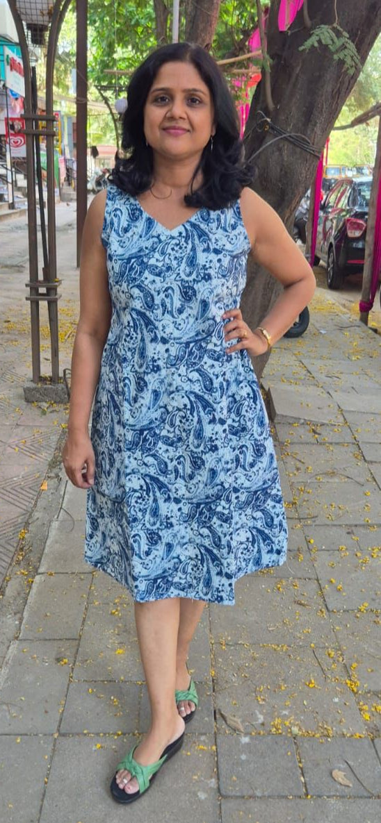 Blue Printed Sleeveless One Piece