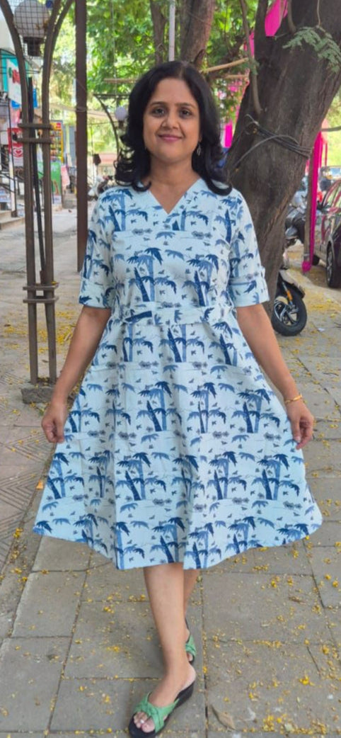 Blue Pure Cotton Printed One Piece
