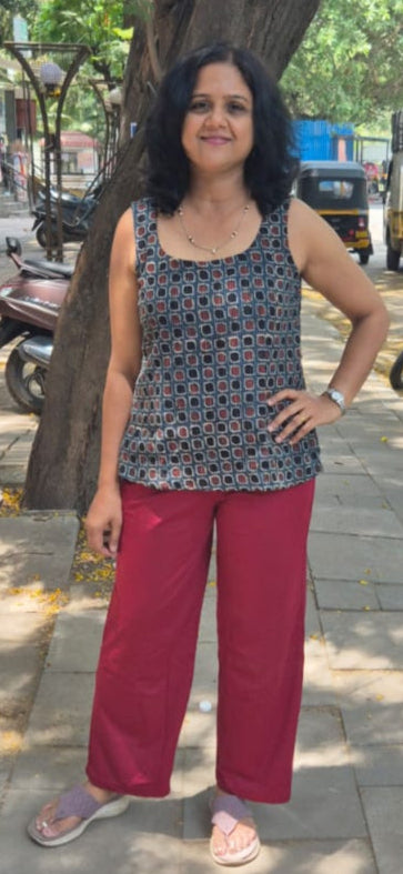 Blue Hand block Kantha Cotton Short Top