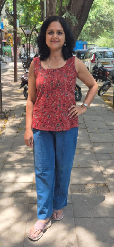 Maroon Hand block Kantha Cotton Short Top