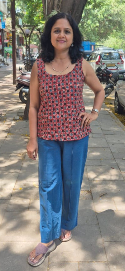 Maroon Hand block Kantha Cotton Short Top