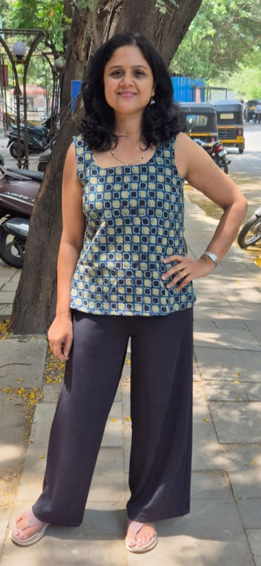 Nevy Blue Hand block Kantha Cotton Short Top