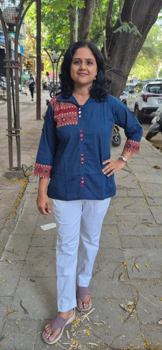 Blue  Pure Cotton Ajrakh Short Top