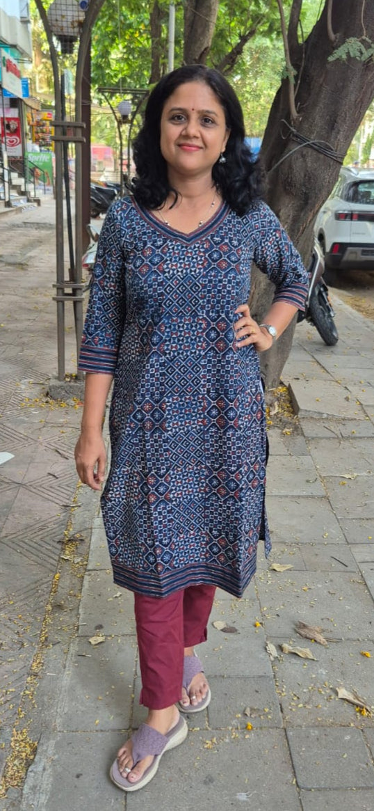 Blue Ajrakh Cotton Kurta