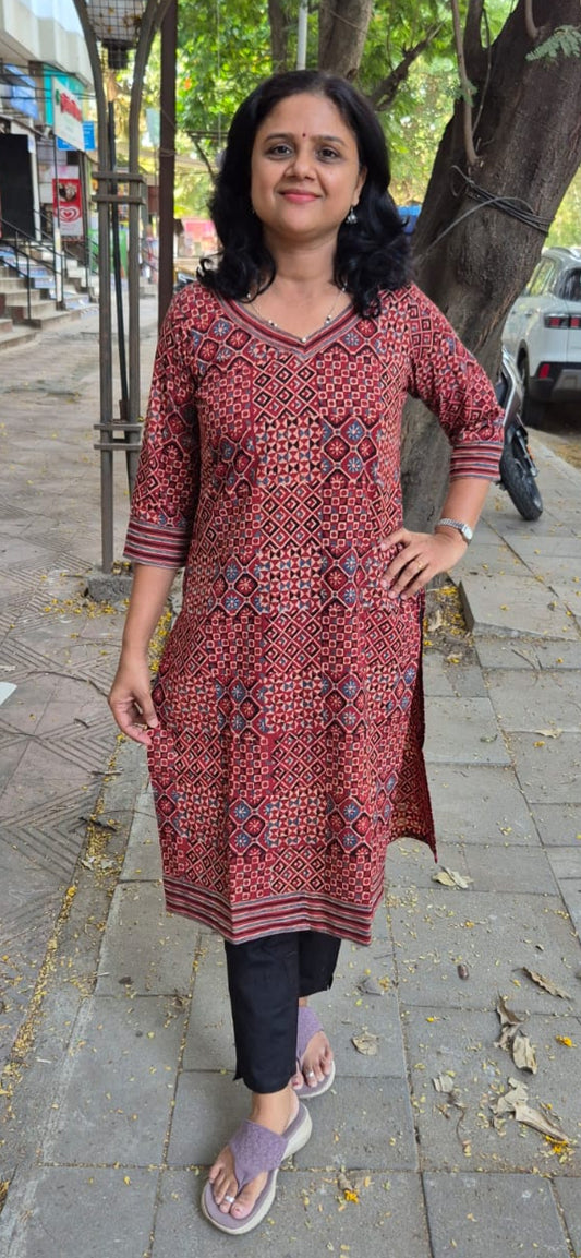 Maroon Ajrakh Cotton Kurta