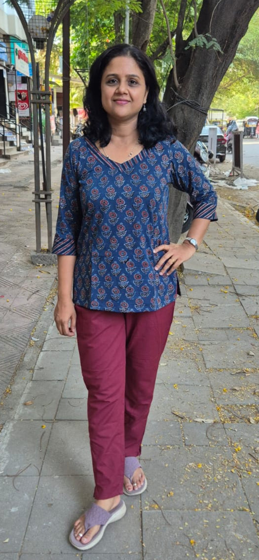 Blue Ajrakh Cotton Short Top