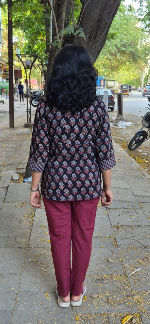 Black Ajrakh Cotton Short Top