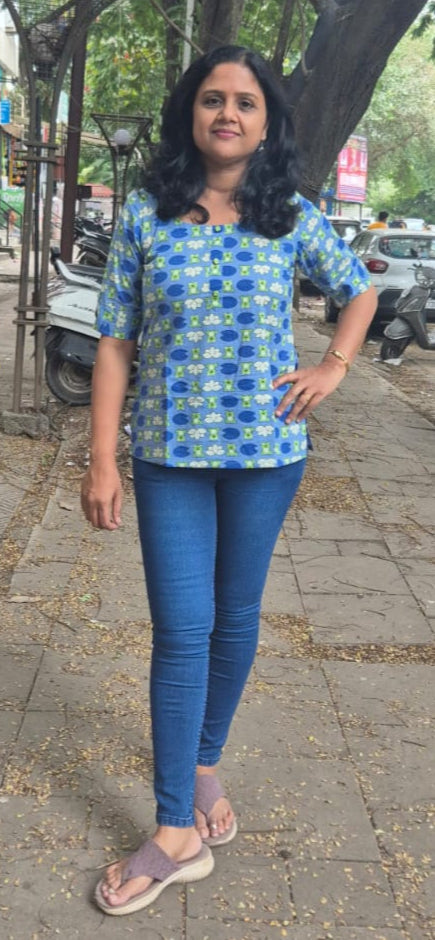 Blue Pure Cotton Short Top