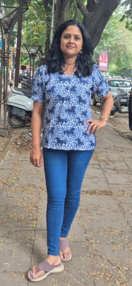 Blue  Pure Cotton Short Top