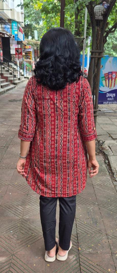 Maroon Ajrakh Knee Length Kurta