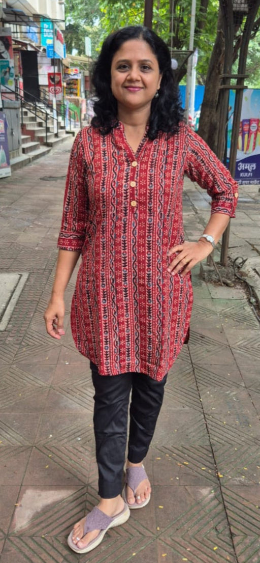 Maroon Ajrakh Knee Length Kurta