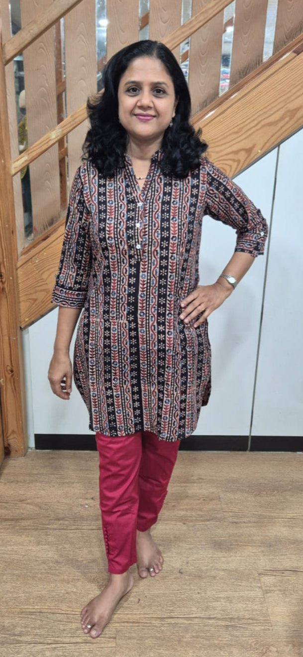Black Ajrakh Knee Length Kurta