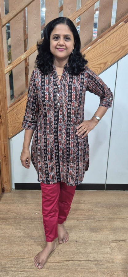 Black Ajrakh Knee Length Kurta
